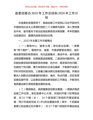 县委巡察办2023年工作总结和2024年工作计划.docx