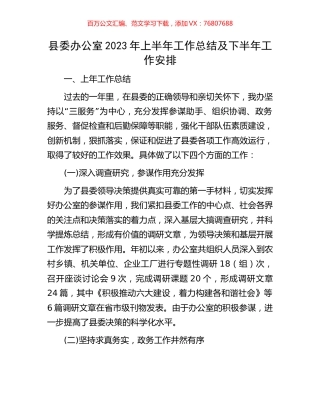 县委办公室2023年上半年工作总结及下半年工作安排.docx