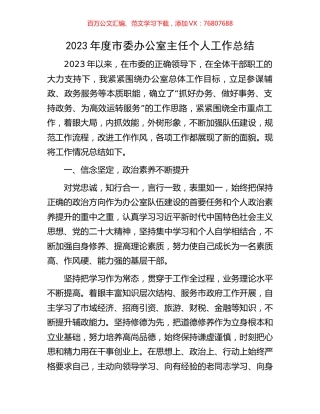 2023年度市委办公室主任个人工作总结.docx