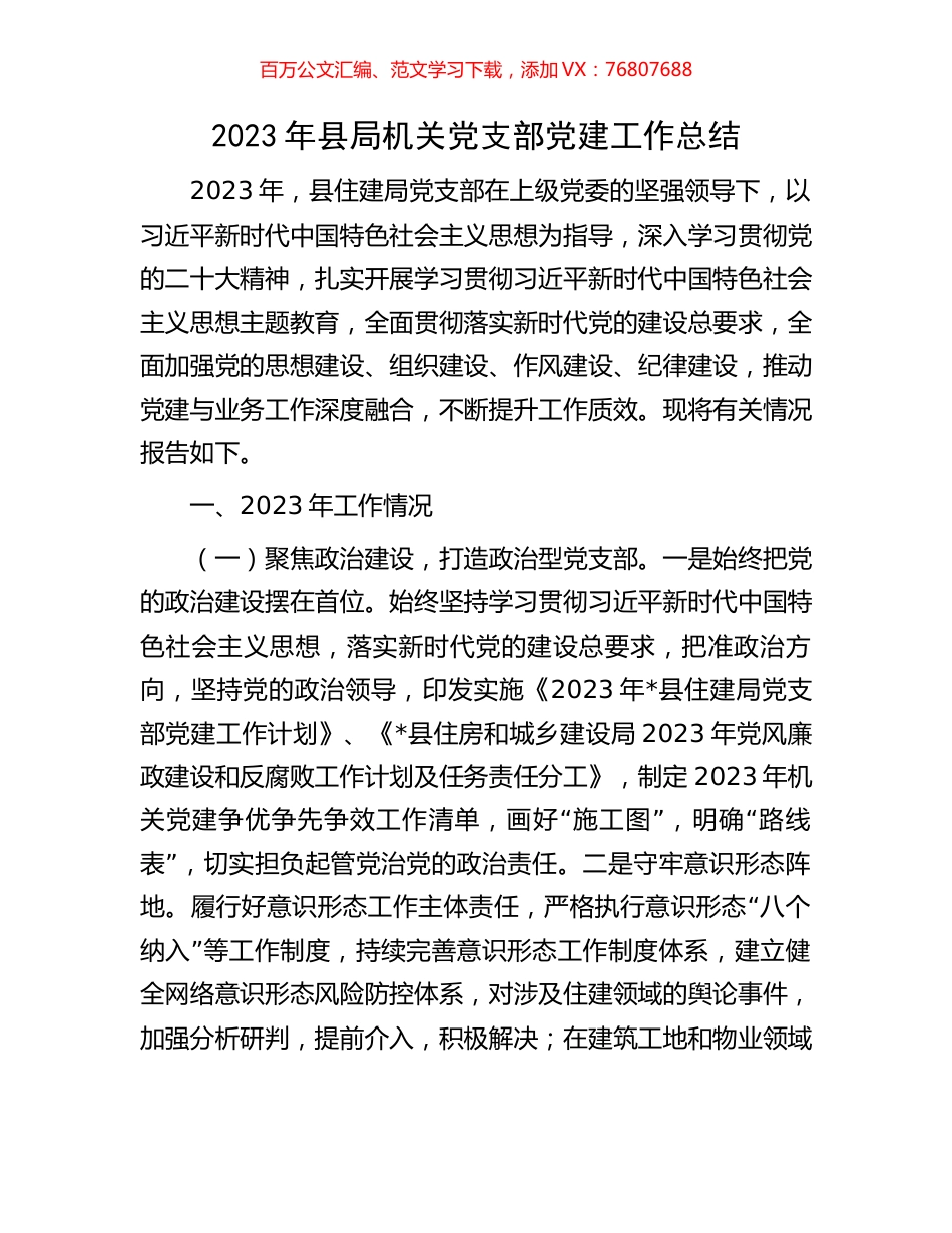 2023年县局机关党支部党建工作总结.docx_第1页