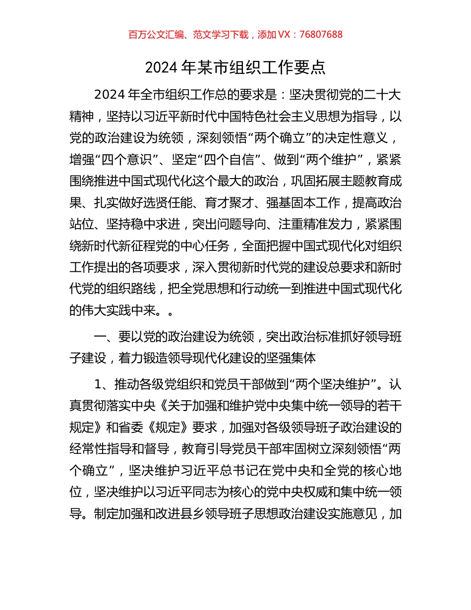 2024年某市组织工作要点.docx_第1页