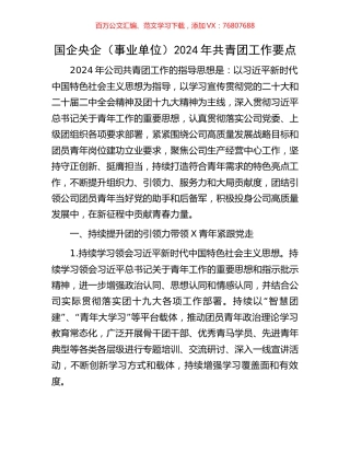 国企央企（事业单位）2024年共青团工作要点.docx
