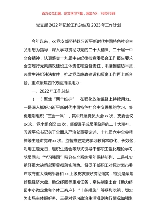 党支部2022年纪检工作总结及2023年工作计划.docx