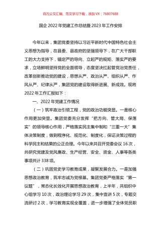 公司2022年党建工作总结及2023年工作计划（国企）.docx