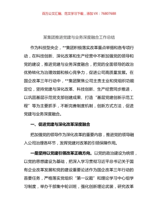 某集团推进党建与业务深度融合工作总结.docx