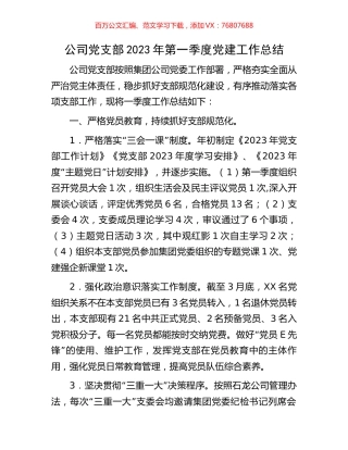 公司党支部2023年第一季度党建工作总结.docx