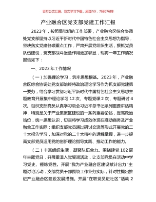 产业融合区党支部党建工作汇报.docx