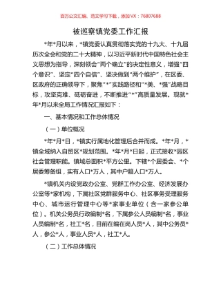 被巡察镇党委工作汇报.docx