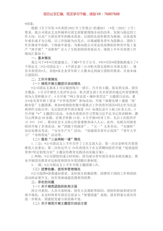 国企2022年上半年共青团工作总结.docx