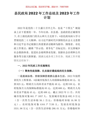 县民政局2022年工作总结及2023年工作计划.docx