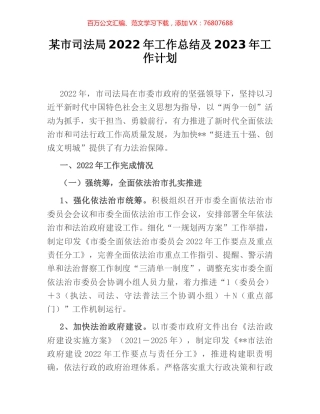 某市司法局2022年工作总结及2023年工作计划.docx