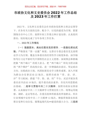 市政协文化和文史委员会2022年工作总结及2023年工作打算.docx
