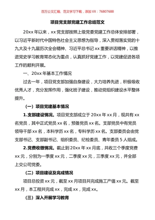 项目党支部党建工作总结.docx