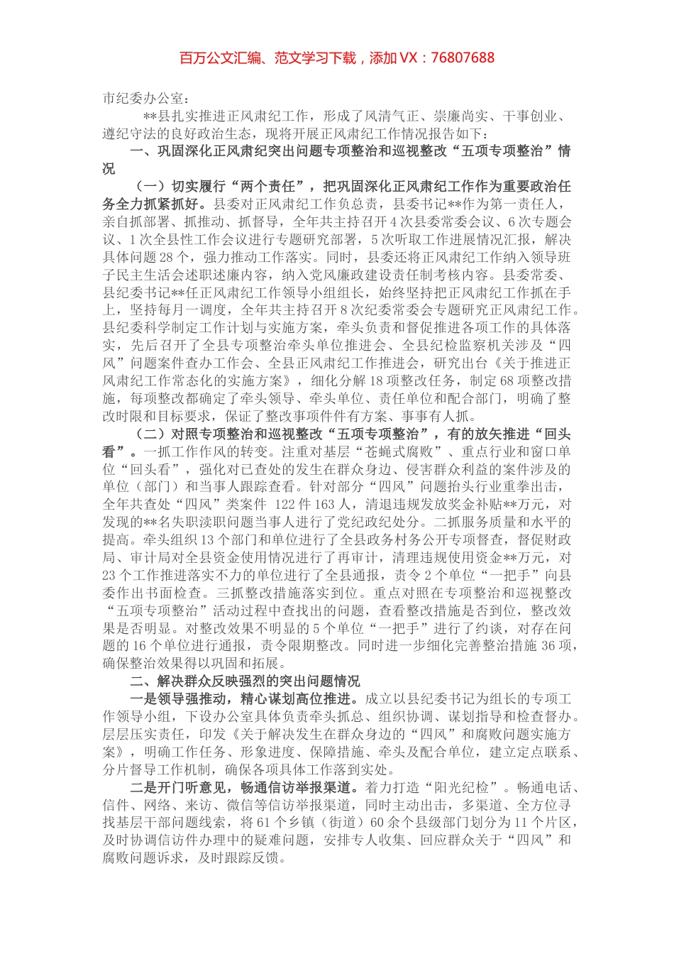 某县正风肃纪和巡视整改工作总结报告 (2).docx_第1页