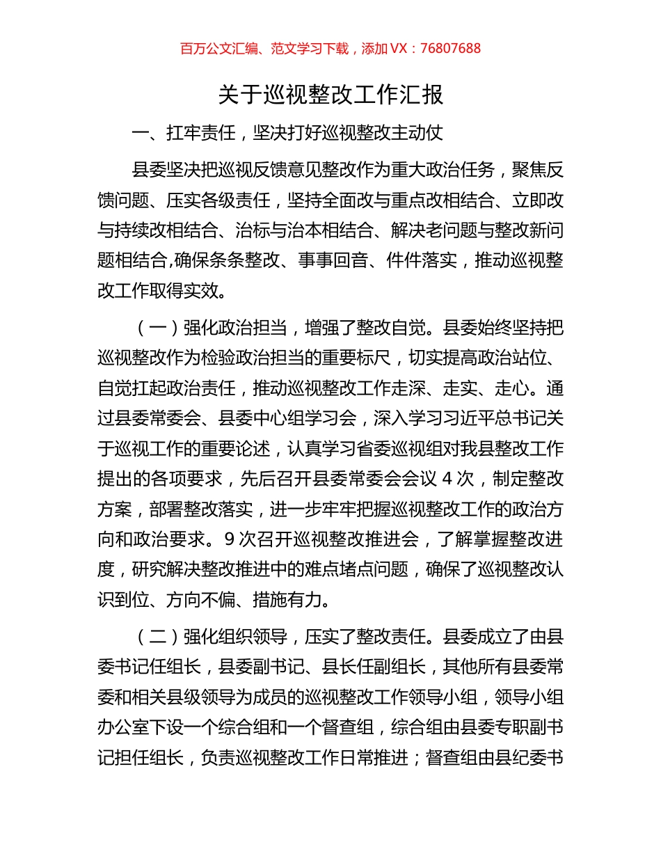 关于巡视整改工作汇报.docx_第1页