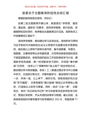 县委关于主题教育阶段性总结汇报.docx