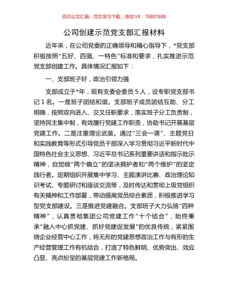公司创建示范党支部汇报材料.docx