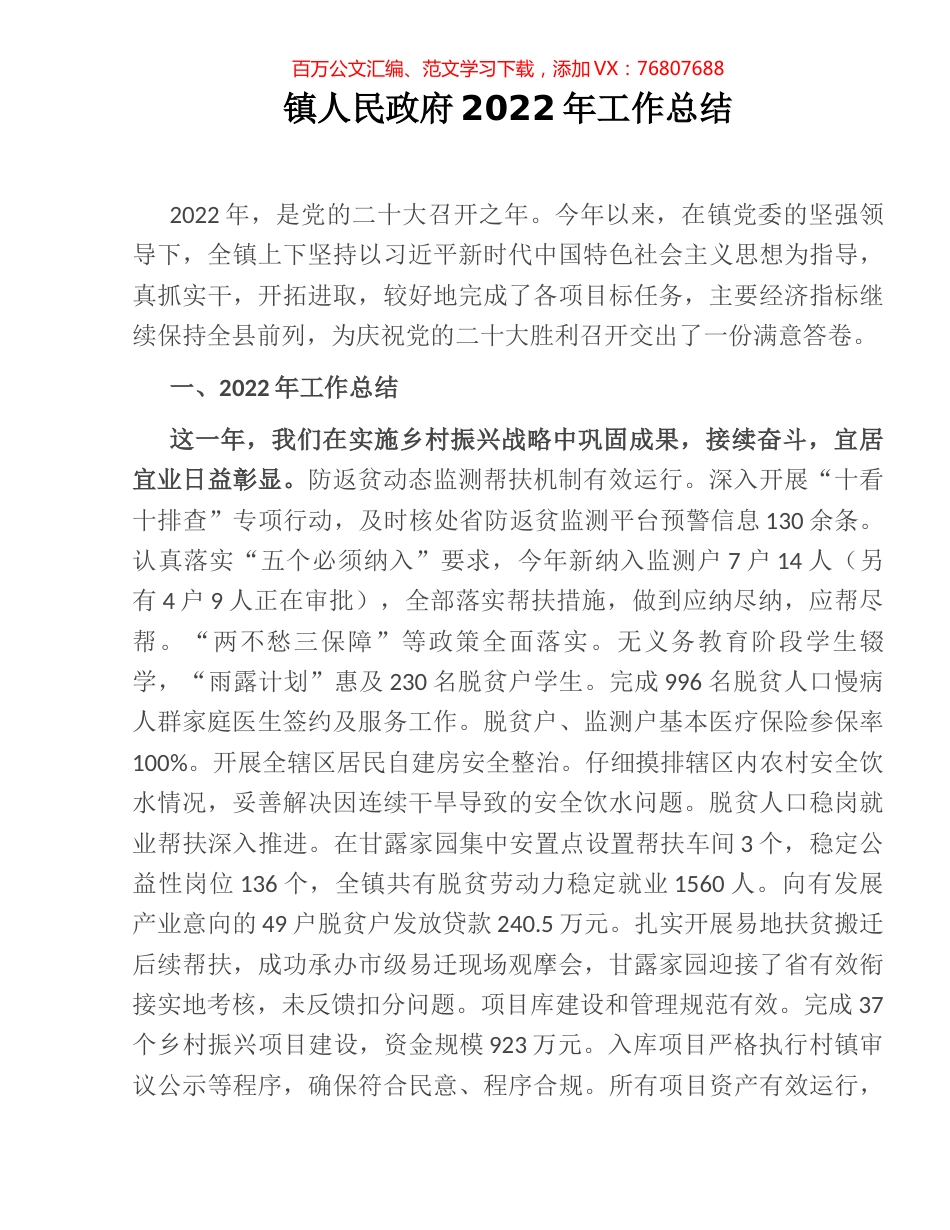 镇人民政府2022年工作总结.docx_第1页