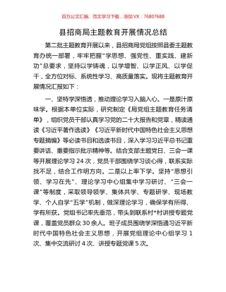 县招商局主题教育开展情况总结.docx