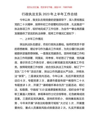 行政执法支队2023年上半年工作总结.docx