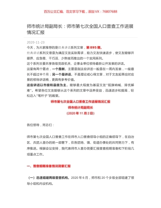 师市统计局副局长：师市第七次全国人口普查工作进展情况汇报.docx