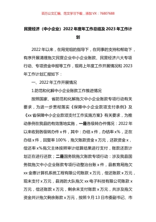 民营经济局2022年度年工作总结及2023年工作计划.docx