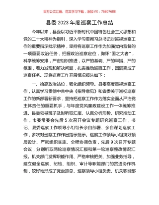 县委2023年度巡察工作总结.docx