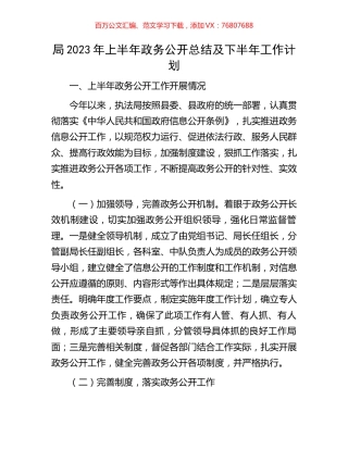 局2023年上半年政务公开总结及下半年工作计划.docx