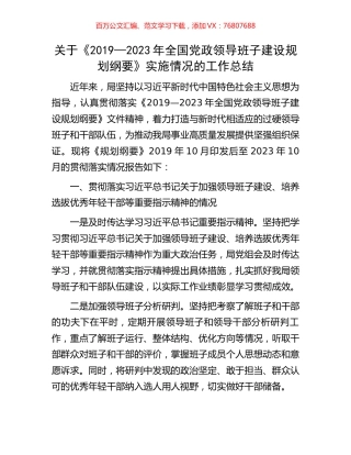 关于《2019—2023年全国党政领导班子建设规划纲要》实施情况的工作总结.docx