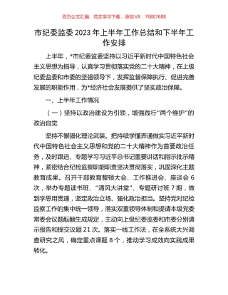 市纪委监委2023年上半年工作总结和下半年工作安排.docx