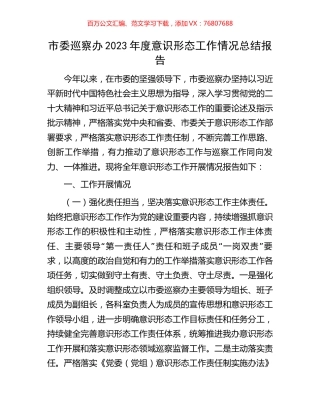 市委巡察办2023年度意识形态工作情况总结报告.docx