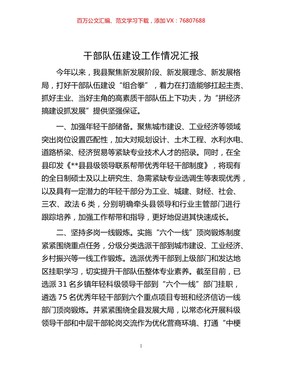 -干部队伍建设工作情况汇报.docx_第1页