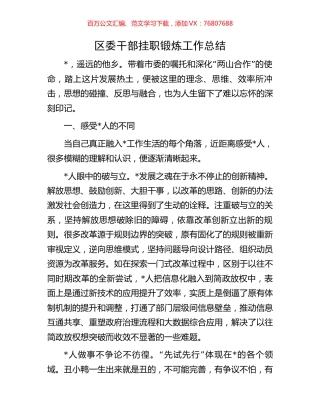 区委干部挂职锻炼工作总结.docx