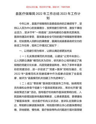 县医疗保障局2022年工作总结2023年工作计划.docx
