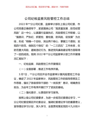 -公司纪检监察风险管控工作总结.docx