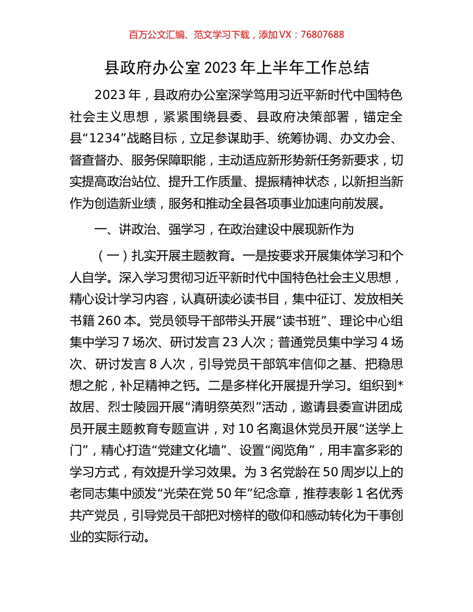 县政府办公室2023年上半年工作总结.docx_第1页