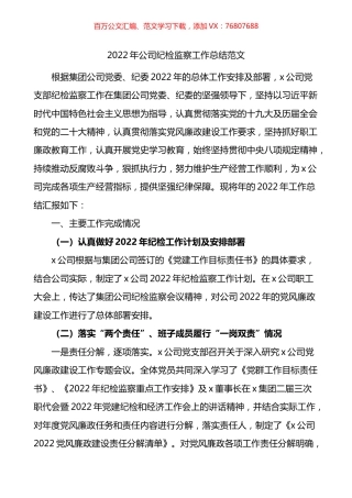 2022年公司纪检监察工作总结.docx