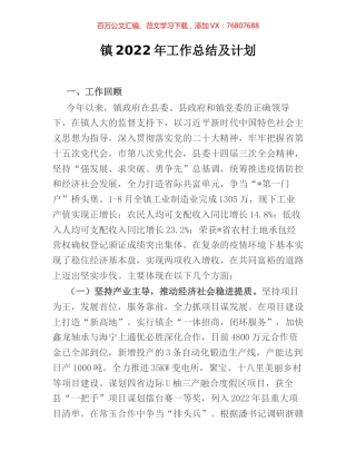 镇2022年工作总结及计划.docx