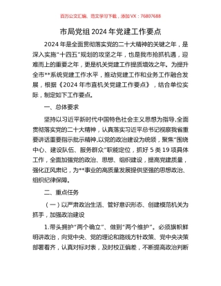 市局党组2024年党建工作要点.docx