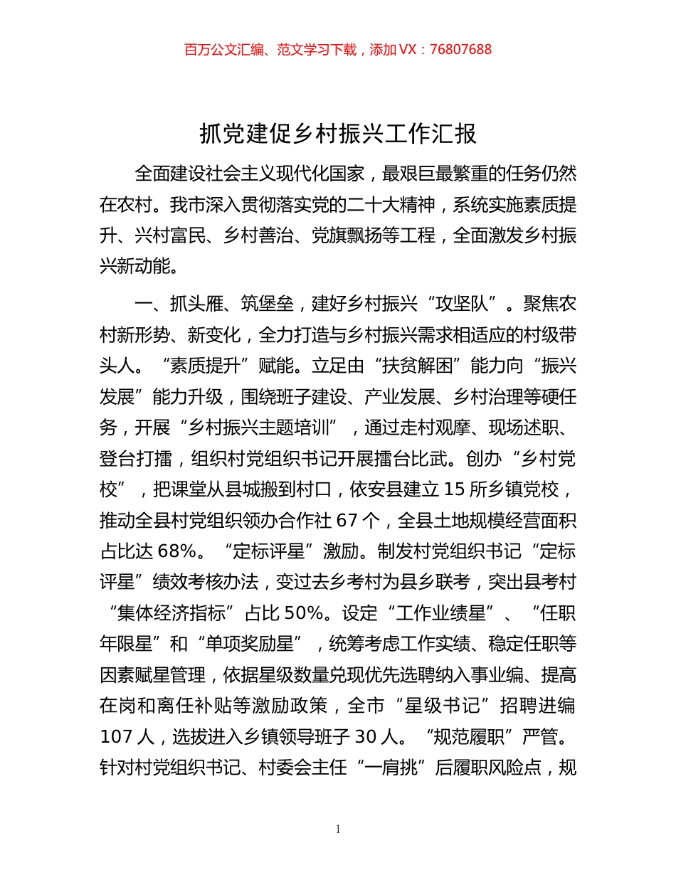 -抓党建促乡村振兴工作汇报.docx_第1页