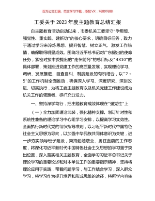 工委关于2023年度主题教育总结汇报.docx