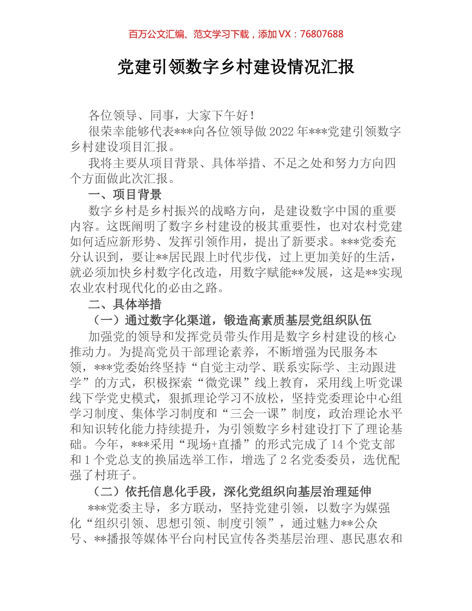 党建引领数字乡村建设情况汇报.docx_第1页