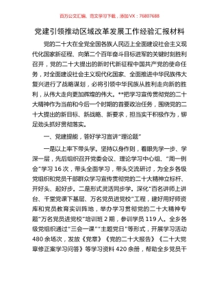 党建引领推动区域改革发展工作经验汇报材料.docx