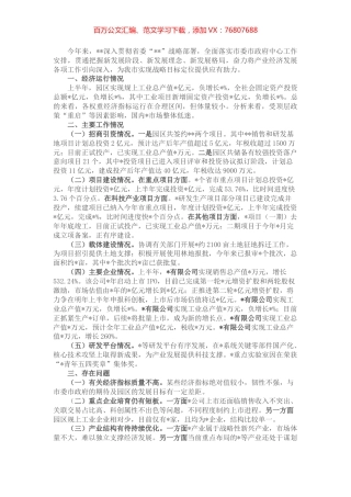 工业园区全市上半年经济工作分析会汇报材料.docx