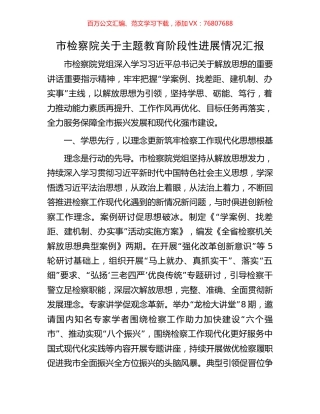 市检察院关于主题教育阶段性进展情况汇报.docx