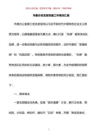 市委办党支部党建工作情况汇报.docx