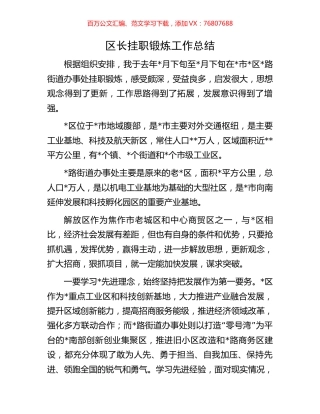 区长挂职锻炼工作总结.docx