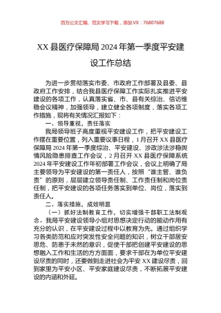 XX县医疗保障局2024年第一季度平安建设工作总结.docx
