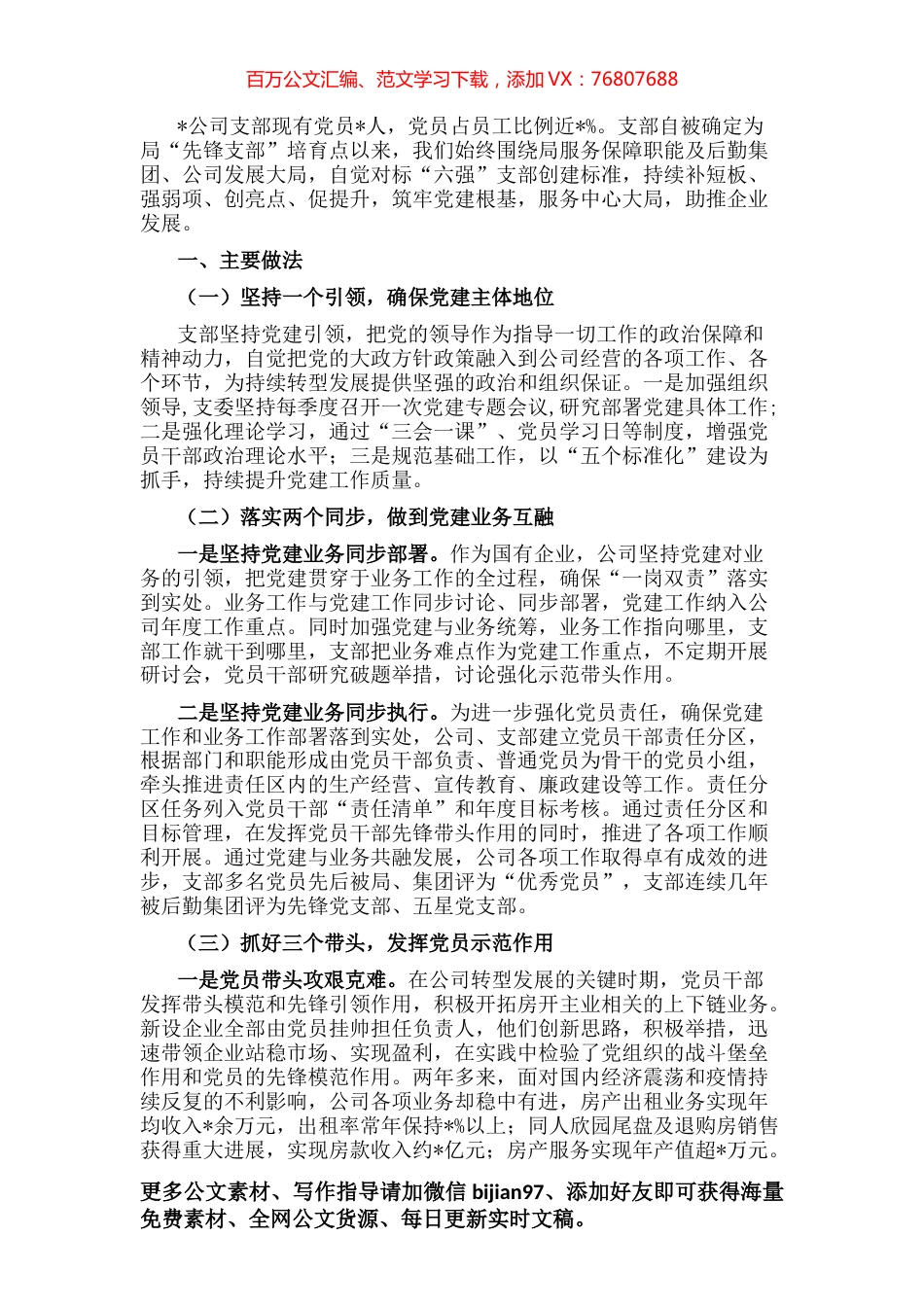 党建引领促发展 凝心聚力求实效——非公党支部党建汇报材料.docx_第1页