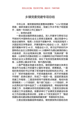 乡镇党委党建专项总结.docx